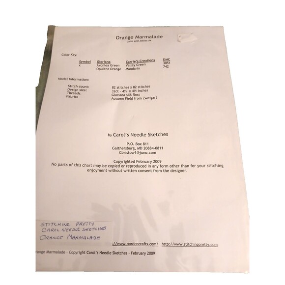 Carol's Needle Sketches Orange Marmalade embroidery pattern 2009 - Picture 3 of 4